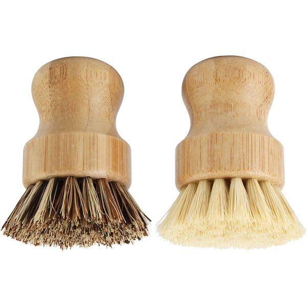 Leeseph Brosses à récurer la vaisselle en bambou, épurateurs de nettoyage en bois de cuisine pour laver la casserole/casserole en fonte, poils en sisal naturel