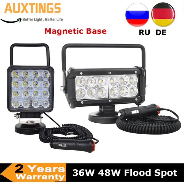 1/2 stücke 48 W 36 W Magnetische Basis Halterung LED Arbeit Licht Bar Tragbare Auto Lampe Flut Spot Strahl 4x4 ATV Lkw Traktor Offroad Boot
