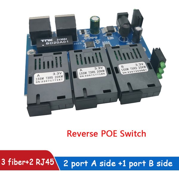 10/100M Reverse POE Switch Ausgang 12V Versorgung für EPON und GPON 3-Port-Stromversorgung RPOE 12V~24V IN Switch Fast Ethernet PCBA