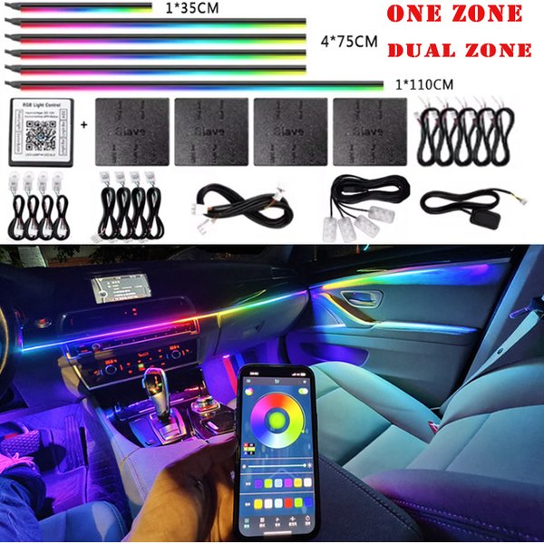 6/10/14/18 en 1 Led Acrylique Lumière Ambiante De Voiture RVB 64 213 Couleur Symphonie Acrylique APP Contrôle Bluetooth Streamer Atmosphère Lampe Kit 12V Une Zone Double Zone