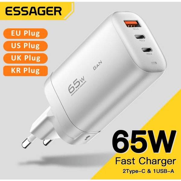 Essager 65W GaN USB Type C chargeur QC4.0 PD3.0 chargeur rapide pour Xiaomi iPhone 13 12 Huawei Redmi ordinateur portable téléphones mobiles chargeur