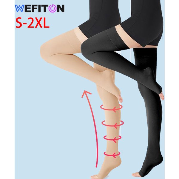 1 Paire de bas de compression sans pieds, montants jusqu'aux cuisses, avec bande en silicone, pour femmes et hommes, soutien gradué ferme 20-30 mmHg pour les varices
