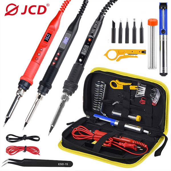 JCD Soldering Iron Kit 80W LCD Digital Display Adjustable Temperature With Switch Portable Iron 220V/110V Welding Tools 908U