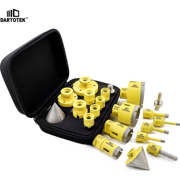DARTOTEK 10-teiliges Diamant-Kernbohrer-Set 6-68mm Lochsäge+50mm Fasenfräser+10mm Fingerbohrer+Sechskantadapter M14 Marmor-Fliesen-Werkzeugset
