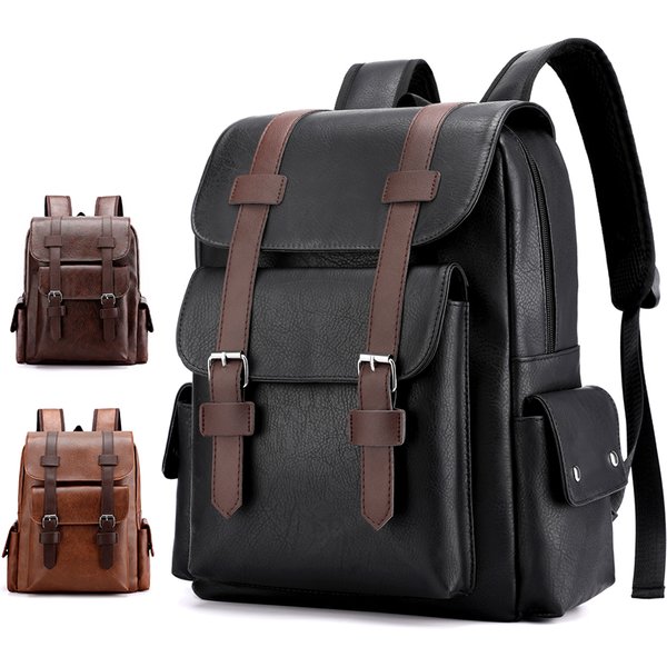 2023 männer Rucksack PU Leder Rucksack Große Laptop Rucksäcke Männlichen Mochilas Schwarz Schulranzen Für Jugendliche Jungen Braun Sac A Dos