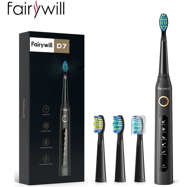 Fairywill Electric Sonic Toothbrush USB Charge FW-507 Rechargeable Waterproof Electronic Tooth Brushes Replacement Heads Adult