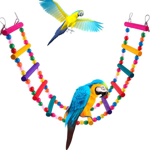 Échelle d'escalade suspendue en bois multicolore, jouets, échelles à 12 marches, balançoires de pont colorées pour oiseaux, perroquet, perruche, calopsitte, perruche