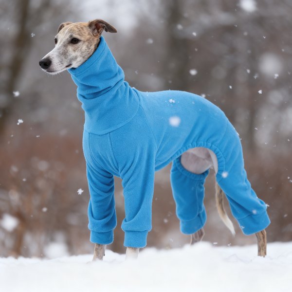 1 vêtement pour animaux de compagnie en polaire bleue, chaud et confortable, adapté aux chiens à col étroit et aux lévriers.