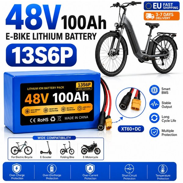 18650 48V 100Ah Lithium-Ionen-Akku 13S6P 50A BMS für 1000W 1500W 2000W Citycoco Elektroroller Elektrofahrrad EU-Lager Schneller Versand