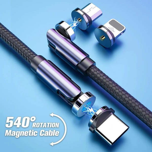 Câble de données magnétique rotatif pour téléphone portable, câble de charge rapide USB, 3 en 1, adapté pour Xiaomi, Huawei, Android, Samsung, iPhone, Louvain, 540