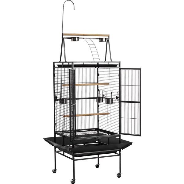 SucceBuy Bird Cage 32.7 x 31.1 x 82.7 inch Open Flat Top with Perches Slide-Out Tray Plastic Feeders for Cockatiel Amazon Parrot