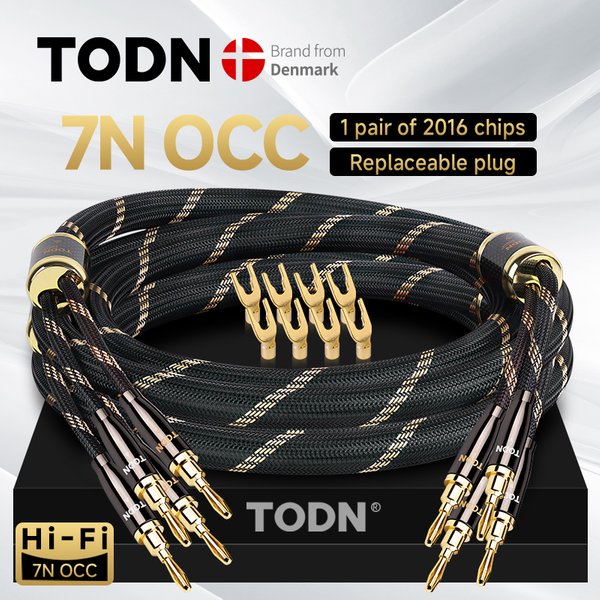 Câble d'enceinte TODN 1 paire, câble audio HIFI haut de gamme 7N OCC, câble d'enceintes avec connecteurs banane et YPlug remplaçables pour connecter l'amplificateur.