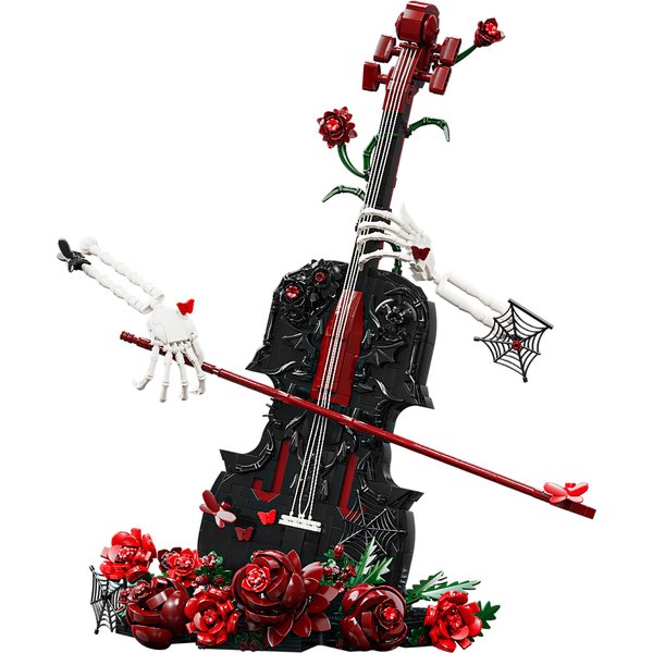 Deathly Melody Bausteine MOC K70008 Gotisches Skelett-Cello-Violinen-Modell Bausteine Rote Rose Musikinstrument-Ideen Spielzeug-Geschenkset Ohne Box