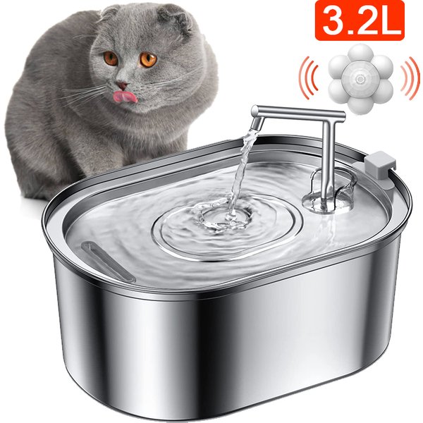 Fontaine d'eau automatique en acier inoxydable pour chat, 3,2 l, abreuvoir pour chat, chien, distributeur d'eau pour animaux de compagnie, accessoires