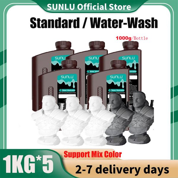 SUNLU 5 kg Standard-/Wasserwasch-3D-Harz 405 nm UV-Harz für die meisten SLA/DLP/LCD-3D-Druckermaterialien UV-empfindlich 1 kg