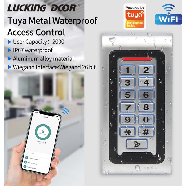 Support Tuya App IP68 Waterproof Backlight RFID Door Access Control Reader Metal Keypad 2000user 125KHz Card Access Controller