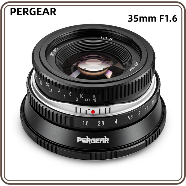 PERGEAR 35mm F1.6 Kameraobjektiv Manueller Fokus Festes Objektiv für Fujifilm XF M4/3 Sony E Mount Kamera X-A1 X-A10 GM1 GM5 GM7