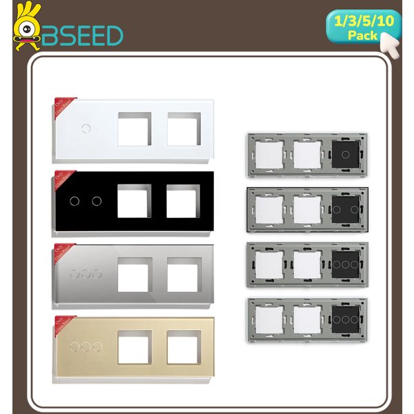 BSEED Only Panel 228mm Perlweiß Schwarz Goldene Glasrahmen mit Metallrahmen für Wandsteckdosen-Schalterfunktion Teilenummer Modul