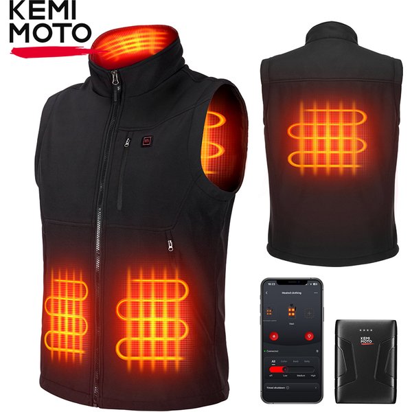 Gilet Chauffant CE pour Moto Vêtement Hiver avec Batterie 10000mAh USB Contrôle APP Coupe-Vent Déperlant Couche Thermique 6 Zones de Chauffage Cou Nuque Dos Abdomen Homme Femme Ski Randonnée Cyclisme