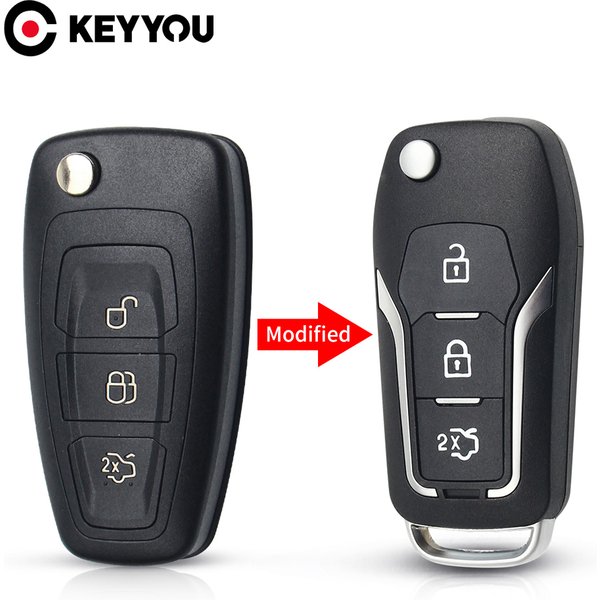 KEYYOU – coque de clé télécommande à 3 boutons, pliable et modifiée, pour Ford Focus 3 Fiesta mondeo c max Smart Fob