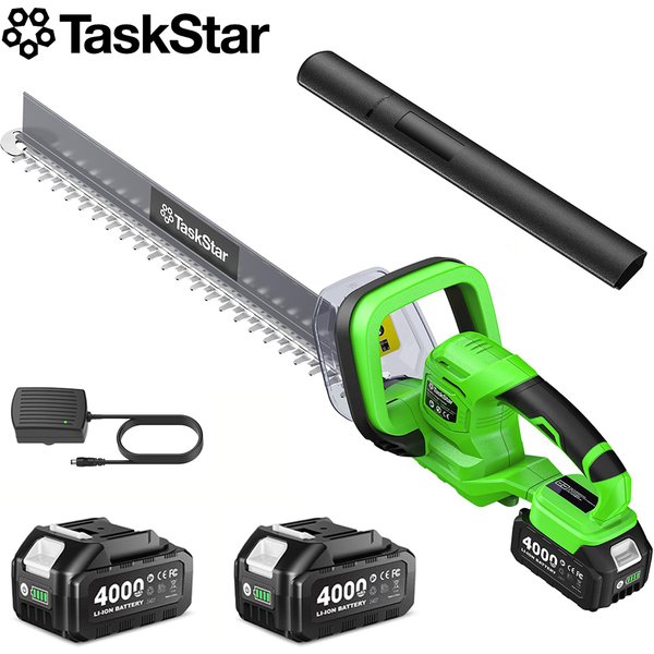 TaskStar 22" Akku-Heckenschere mit Laubabsauger und Doppelaktionsmesser – Elektrische Hand-Buschschere, vielseitige Heckenschere