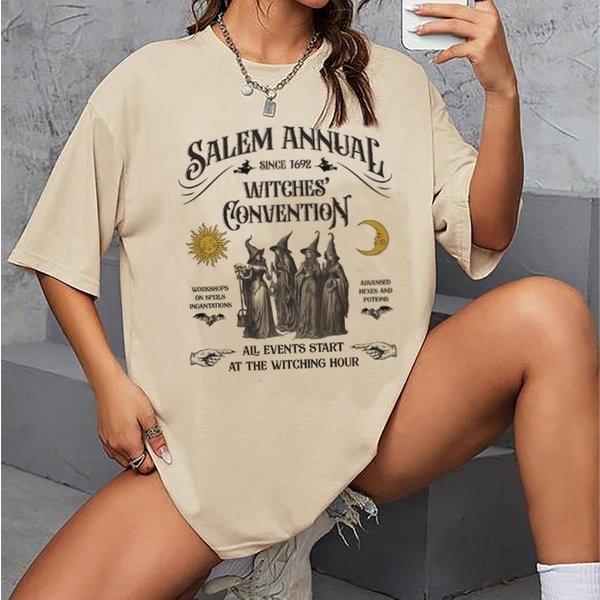 Salem sorcière T-Shirts pour femmes Vintage drôle Halloween T-Shirts à manches courtes en vrac à la mode mignon automne vacances graphique T-Shirts hauts