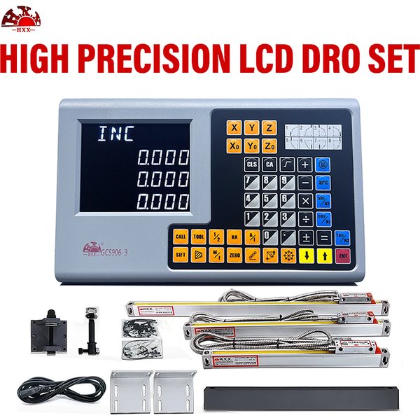 HXX GCS906 2-Achsen 3-Achsen LCD DRO Kit Fräs- und Drehmaschinen-Digitalanzeige mit 5µm/1µm Linearem Maßstab und Encoder