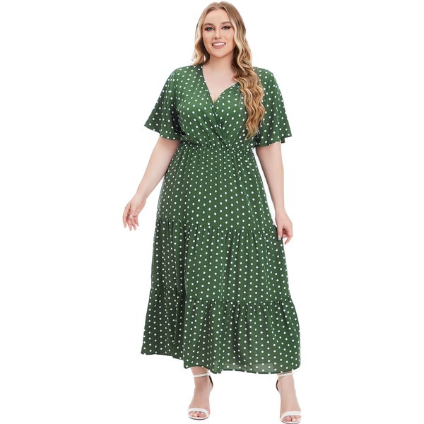 Robes décontractées bohèmes à manches courtes pour femmes, grande taille, col en V, imprimé à pois, mode, nouveauté