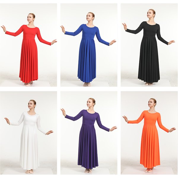 Robe de louange pour femmes, Costume de danse liturgique, manches longues, vêtements de danse de culte, coupe ample