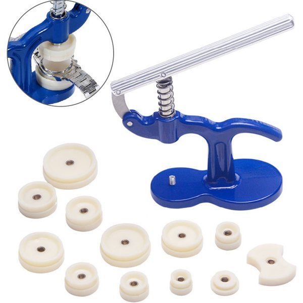 Outil de presse de réparation de pression, plus proche du dos de la montre, boîtier d'outils d'horloger, outils manuels en verre de cristal avec 12 Kits de matrices en plastique