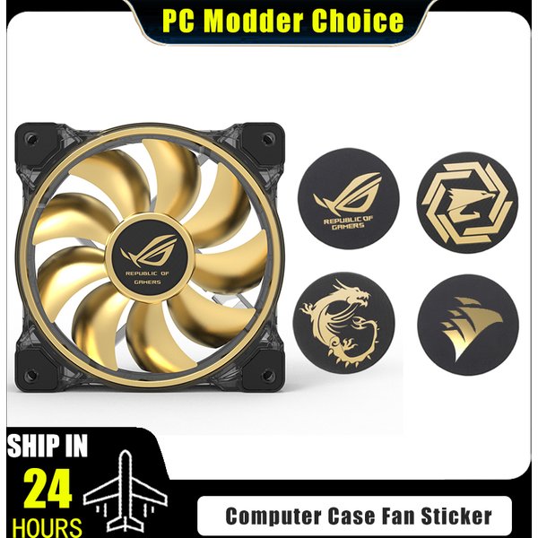 Computer Case Fan Logo Sticker, ROG MSI AORUS Corsair Label Gold-plated Paster PC Gamer GPU Decorative Accessories, 3Pcs/Lot