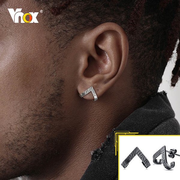 Vnox – boucles d'oreilles rétro pour hommes, boucles d'oreilles Viking Vintage Cool Boy, bijoux d'oreille triangulaires texturés élégants