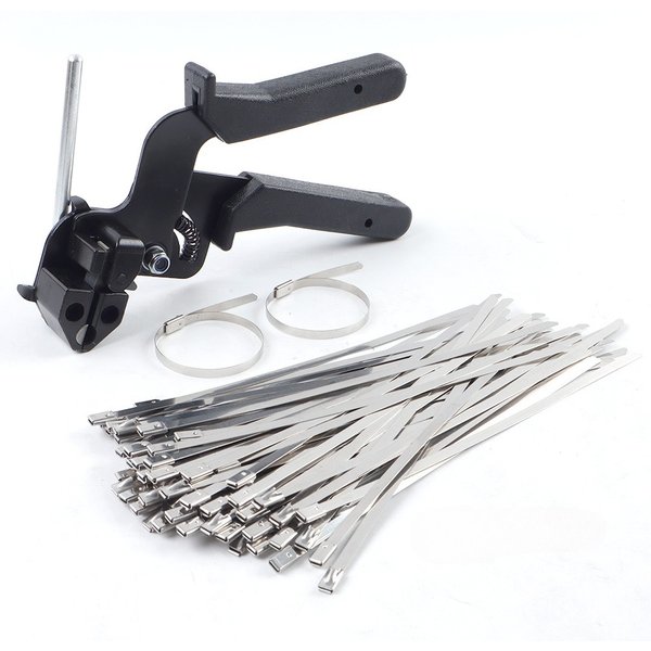 Pistolet à colliers de serrage robuste en acier inoxydable 304, 100 colliers de serrage métalliques, coupe-colliers de serrage, outil résistant aux UV, attaches pour clôture, largeur 4,6 mm