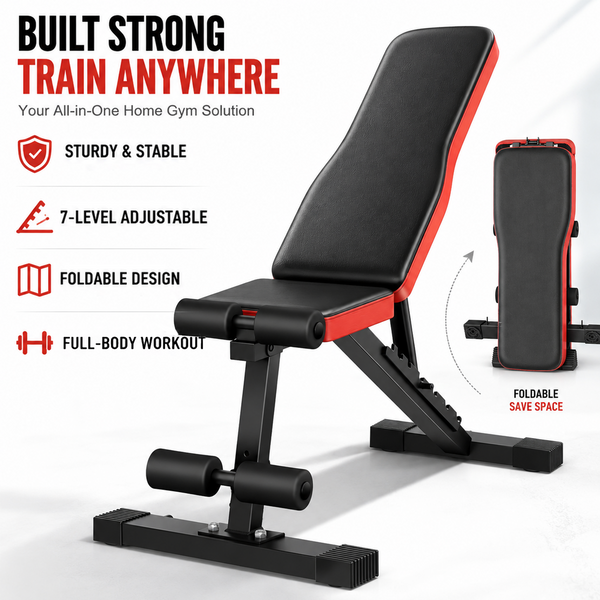 Verstellbare Hantelbank, 7-fach verstellbare Rückenlehne, robuste Stahl-Trainingsbank, ergonomischer Wirbelsäulenschutz, multifunktionale Ganzkörper-Trainingsbank für Heimfitness