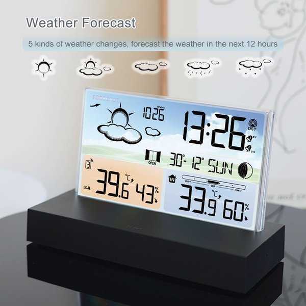 New Transparent Weather Station Glass Colour Screen Thermometer Hygrometer Digital Temperature Humidity Monitor Weather Forecast