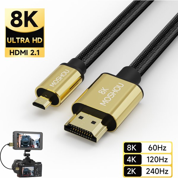 Micro HDMI to HDMI-compatible Cable 2.1 3D 8k 1080P High Speed Cable Adapter for GoPro Hero 7 6 5 Sony A6000 Nikon Canon Camera