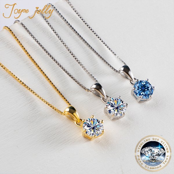 JoyceJelly 1 CT véritable Moissanite pendentif collier pour femmes couleur bleu Royal Moissanite 925 en argent Sterling bijoux fins de mariage