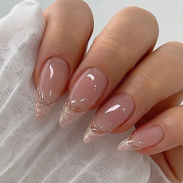 Frauen DIY falsche Nägel Gold getrimmt Französisch gefälschte Nials lange Mandel Nagels pitzen Geheimnis Leopard abnehmbare Maniküre drücken auf Nägel