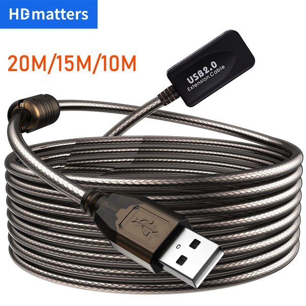 Aktives USB 2.0-Verlängerungskabel, 20 m/15 m/3 m/5 m/10 m, USB 2.0-Extender, USB-Repeater-Verlängerungskabel mit Booster, USB-Stecker auf Buchse