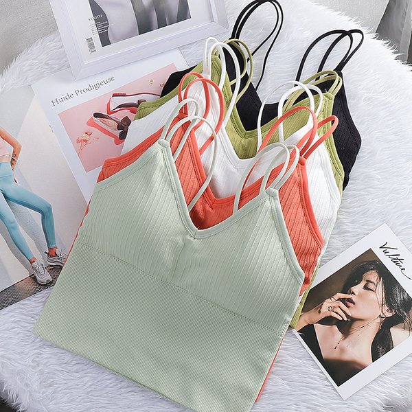 Sous-vêtements en coton pour femmes, bustier tubulaire, Sexy, couleur unie, anneau en acier, débardeur de sport gratuit, sangle confortable, Lingerie Sexy