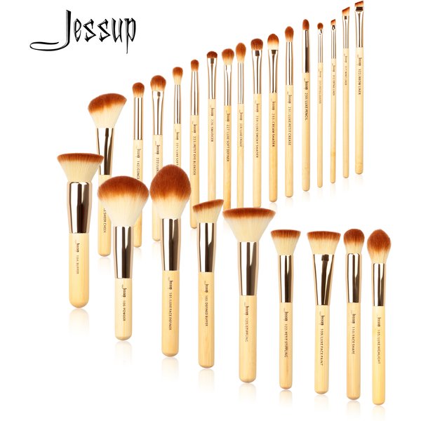 Jessup Professional Makeup Brushes Set Foundation Powder Eyeshadow Liner Blending Brush Make Up Tools Kit Bamboo Synthetic Hair