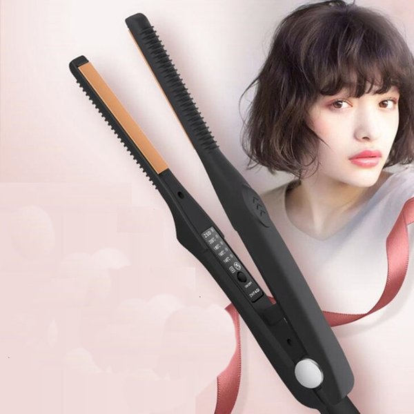 Kurzes Haar, schmales Glätteisen, 2-in-1-Haarglätter und Lockenstab, tragbares Glätteisen aus Turmalin-Keramik, Styling-Tool