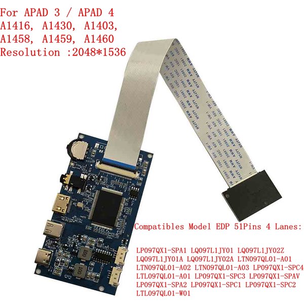HDMI Type-c Controller Driver Board For IPAD3 / 4 2K 2048X1536 LP097QX1 A1416 A1430 A1403 A1458 A1459 A1460 LCD Screen Display
