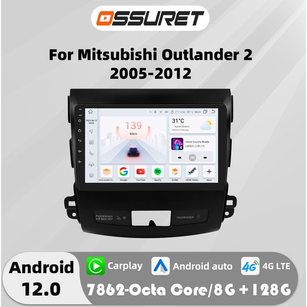 9 "Android 12 Autoradio Carplay für Mitsubishi Outlander 2/Peugeot 4007/Citroen C-Rosser Multimedia-Video-Player 4g GPS Stereo FM