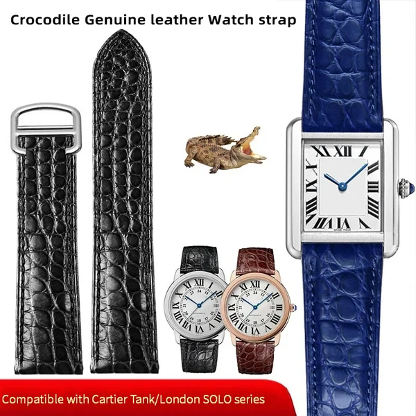 Hochwertiges Uhrenarmband aus echtem Krokodilleder für Cartier Tank London Solo Series Lederarmband für Herren und Damen 14-25 mm