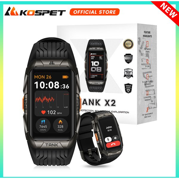 KOSPET TANK X2 Smartwatch für Herren, IP69K wasserdicht, 3D-gebogener Bildschirm, 1,64'' AMOLED, Bluetooth-Anrufe, 170 Sportmodi, Smartwatch