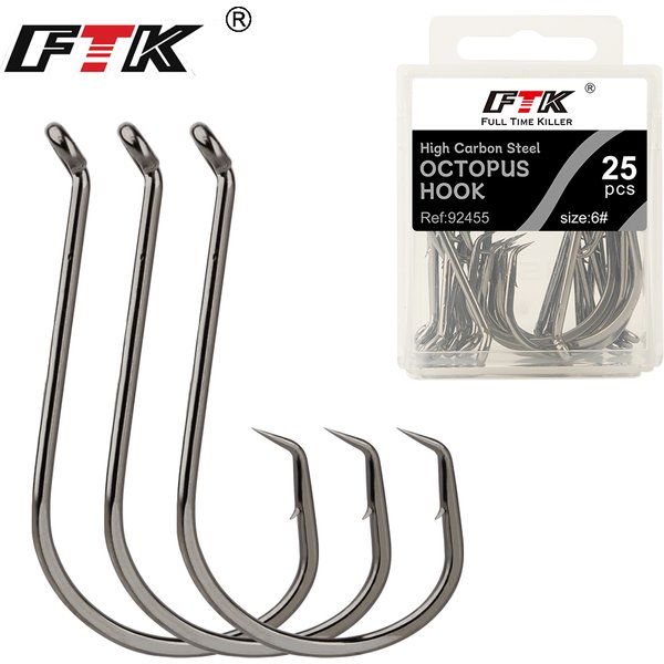 FTK-Hameçons circulaires en carbone aiguisé chimiquement, matériel de pêche, pieuvre, 1/0 #-8/0 #, 25 pièces, 1 #-4 #, 50 pièces