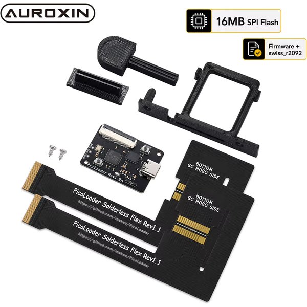 Auroxin Black PicoLoader Rev1.2A 16MB SPI Flash Kit de Modification de Firmware Préchargé Sans Soudure Compatible avec SD Gecko SD2SP2 GC2SD pour GameCube