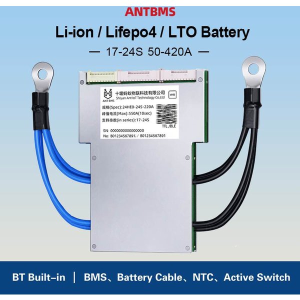 ANT BMS 17S à 24S 50A 100A 130A 170A 220A 340A 400A 420A panneau de Protection de batterie Lithium Lipo Lifepo4 LTO intelligent 60V 72V BT APP