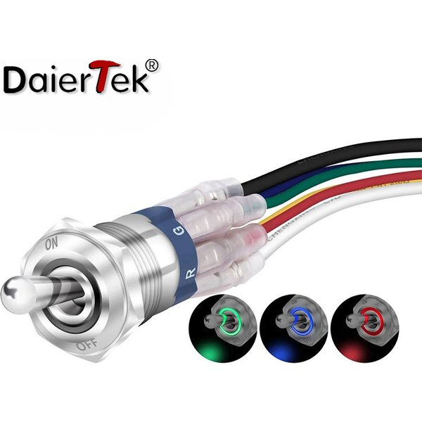 DaierTek 12V 24V 16MM Auto Kippschalter EIN AUS Rast RGB Triple LED SPST IP67 Wasserdichter Wippschalter für Marine Boot